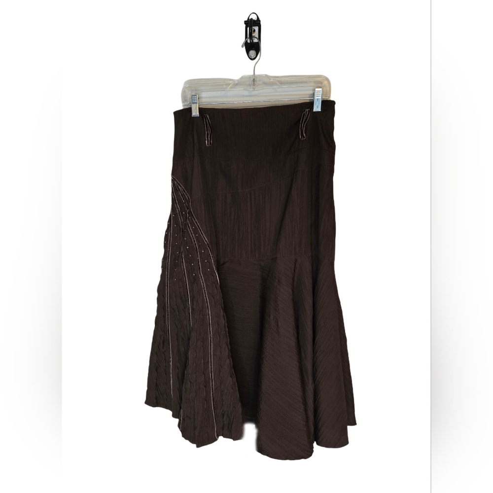Western Boho Asymmetrical Midi Skirt Textured Hippie‎ Embroidered Size 12